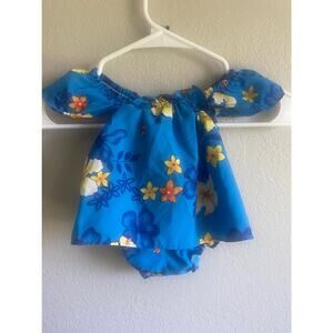 VTG Hawaiian Dress 2-piece Girl Size 3 POMARE Blue Floral w/matching‎ Bloomer